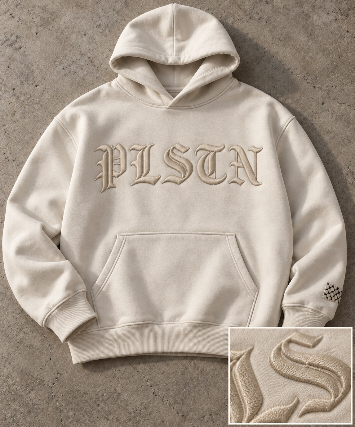 PLSTN Raised Embroidery Heavyweight Hoodie — Stone