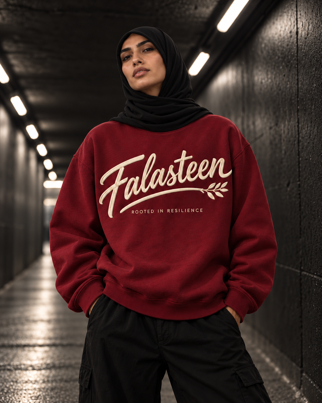 Falasteen Sweatshirt — Burgundy & Cream