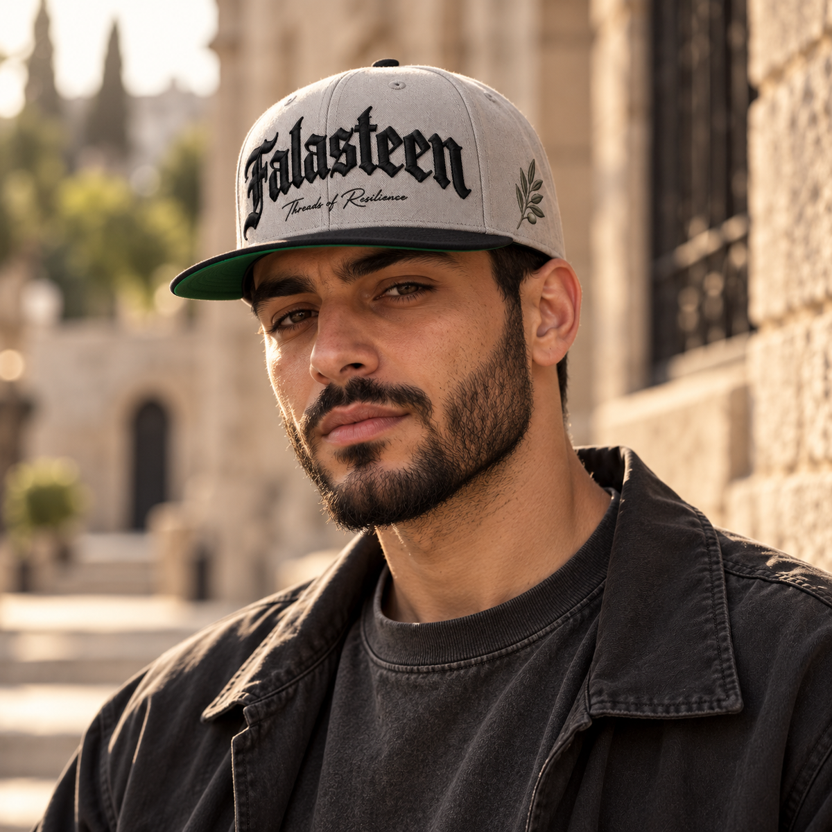 Falasteen Signature 3D Embroidered Snapback — Grey / Black