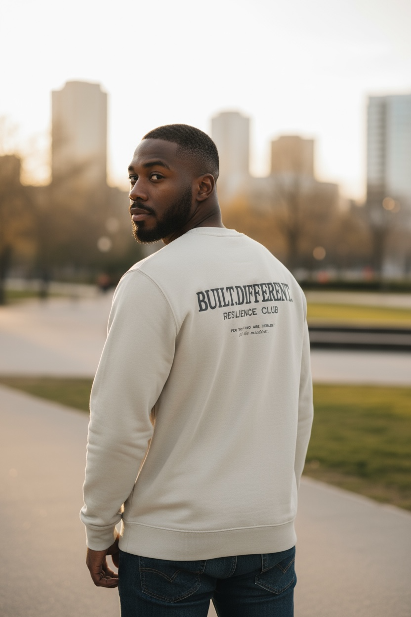 BUILT.DIFFERENT – Premium Heavyweight Stone Sweatshirt (440gsm Drop)
