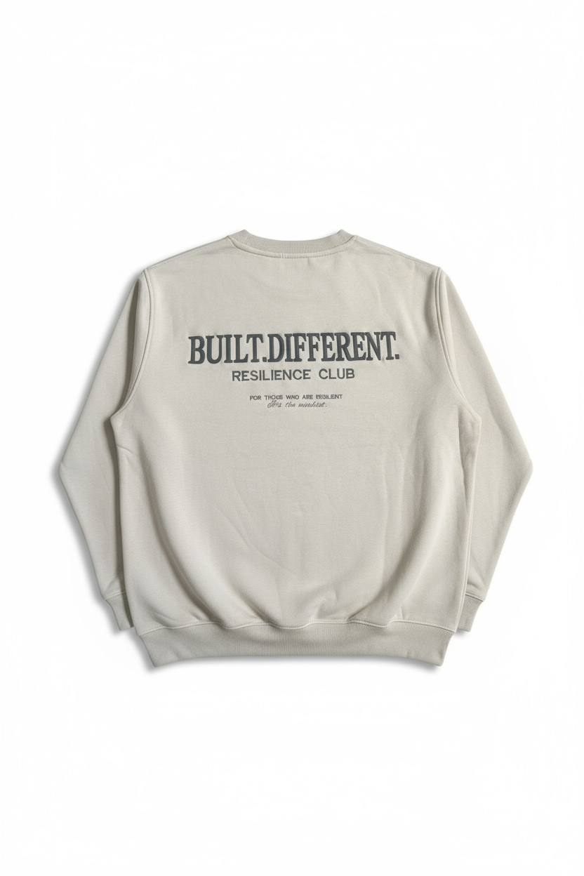 BUILT.DIFFERENT – Premium Heavyweight Stone Sweatshirt (440gsm Drop)
